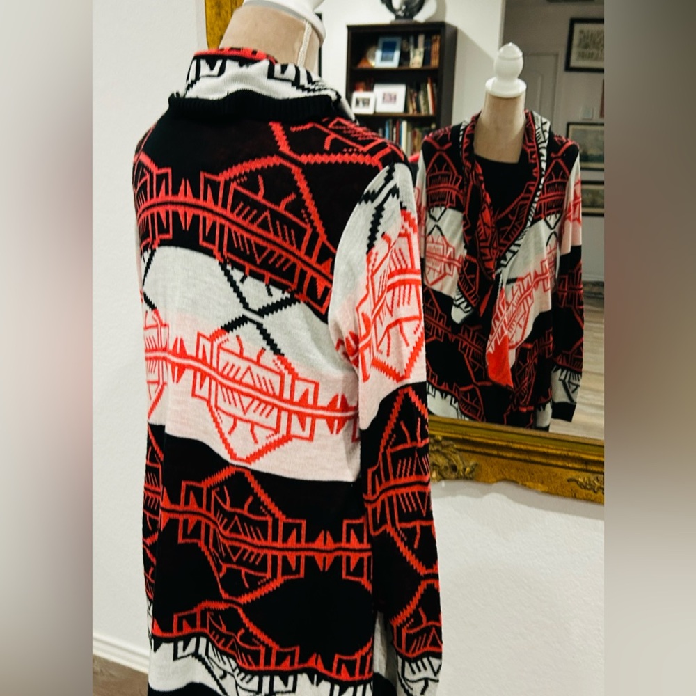 Southwestern Aztec Tribal Western Waterfall Open Front Cardigan Sweater Sz 1X - Picture 5 of 8